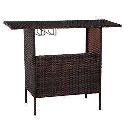 Esright 46in Outdoors Patio Wicker Gardens Shelves Bar Counter Table (Brwon)