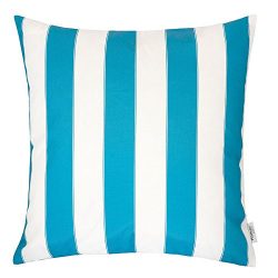 Homey Cozy Outdoor Throw Pillow Cover, Classic Stripe Aqua Blue Large Pillow Cushion Water/UV Fa ...