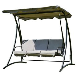 Tangkula 3 Person Patio Swing Outdoor Steel Swing Chair (Gray)