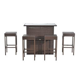 Outsunny 5 Piece Outdoor Patio Rattan Bar Set