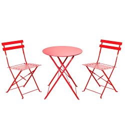 Grand patio Outdoor Bistro Sets, 3-Piece Folding Bistro-Style Patio Table and Chairs Set, Red