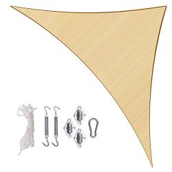 Sunlax 17′ x 17′ x 23′ Sand Color Right Triangle UV Block Sun Shade Sail Canop ...