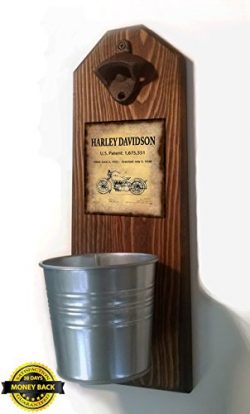 Harley Davidson Patent Bottle Opener and Cap Catcher. Handmade by a Vet. Made of solid pine, rus ...