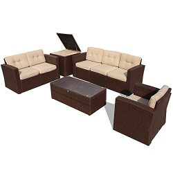 PATIOROMA Outdoor Furniture Sectional Sofa Set (8-Piece Set) All-Weather Brown Wicker with Beige ...