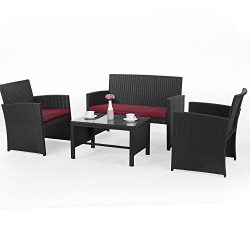 Cloud Mountain 4 PC Patio Conversation Set Sofa Set Wicker Rattan Furniture Outdoor Garden Lawn  ...