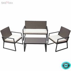 SKEMiDEX— 4PCS Rattan Patio Furniture Set Wicker Cushioned Seat Sofa Garden Lawn Sofa This ...