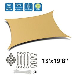 DOEWORKS Rectangle 13′ X 19’8” Sun Shade Sail with Stainless Steel Hardware Ki ...