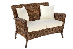 W Unlimited Rustic Collection Outdoor Furniture Light Brown Rattan Wicker Loveseat Sofa 2 Seater ...