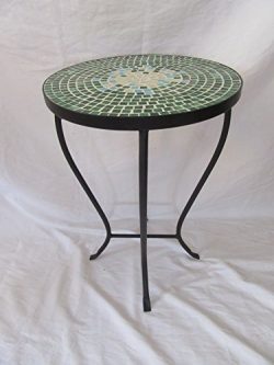 Green Mosaic Black Iron Outdoor Accent Table 21″H