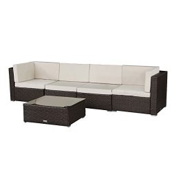 U-max 5 Pieces Patio PE Rattan Wicker Sofa Sectional Furniture (BR-5 Pieces)