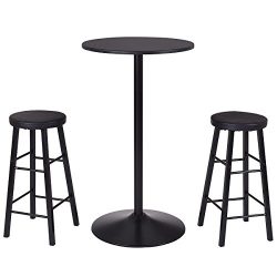 Costway 3-Piece Bar Stool Table Set Bistro Kitchen Dining Furniture (Round bar table)