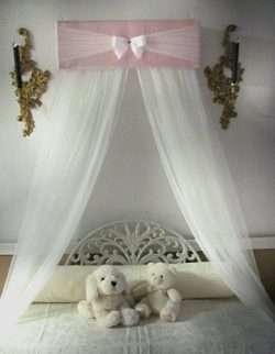 Bedroom Girls Bed Crib Canopy Rose Pink Ivory tulle netting with WHITE sheer curtains by So Zoey ...