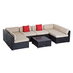 Outsunny 7 Piece Wicker Sofa Set Outdoor Patio Conversation Furniture Sectional Cushioned