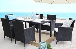 Baner Garden Outdoor Furniture Complete Patio 7Piece Pe Wicker Rattan Garden Dining Set, Black (N16)