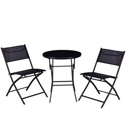 Giantex 3PC Bistro Set Folding Round Table And Chair Set Outdoor Furniture Backyard (Round Table)