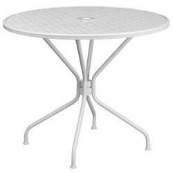 Flash Furniture 35.25” Round White Indoor-Outdoor Steel Patio Table