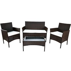 Merax 4 PCS Patio Furniture Set Outdoor Garden Conversation Set (Cushion Beige)