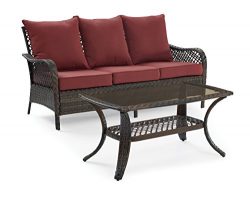 Ulax Patio Rattan Wicker Sofa 2 Piece Patio Set, Red