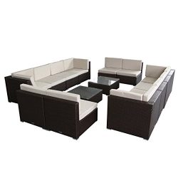 U-MAX 7 Piece 7-12 Pieces Patio PE Rattan Wicker Sofa Sectional Furniture Set (14 Pieces, Brown)