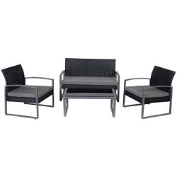 Tangkula 4 PCS Outdoor Patio Garden Black Rattan Wicker Sofa Set Furniture Cushioned