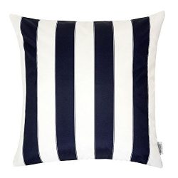 Homey Cozy Outdoor Throw Pillow Cover, Classic Stripe Navy Blue Large Pillow Cushion Water/UV Fa ...