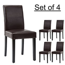 LSSBOUGHT Set of 4 Urban Style Leatherette Dining Chairs With Solid Wood Legs (4, Brown)