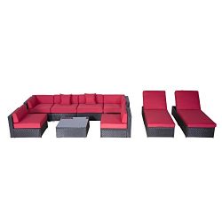 Outsunny Modern 9 Piece Outdoor Patio Rattan Wicker Sofa Sectional & Chaise Lounge Furniture ...