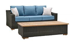 La-Z-Boy Outdoor New Boston Resin Wicker Patio Furniture Sofa with Pillows and Coffee Table, Den ...