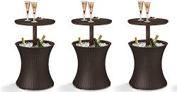 Keter 7.5-Gal Cool Bar Rattan Style Outdoor Patio Pool Cooler Table, Brown (3-Pack)
