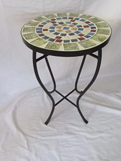 Multi-Colors Mosaic Black Iron Outdoor Accent Table 21″H