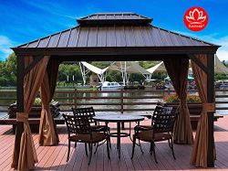 Kozyard Alexander 10’x12′ Hardtop Aluminum Permanent Gazebo with 2 Layers Sidewalls( ...