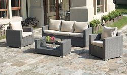 Gioia 4-Pc Aluminium Frame/PE Resin Wicker Conversation Set by Poundex