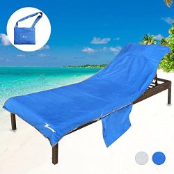 Youlerbu Beach Chair Cover,Pool Lounge Chair Towel Beach Towel with Side Pockets Extra Thick (Bl ...