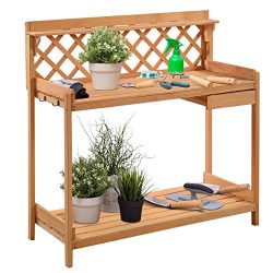 Giantex Solid Wood Potting Bench Outdoor Garden Work Bench Station Planting