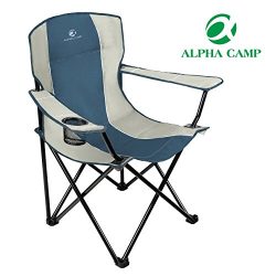 ALPHA CAMP Oversized Camping Chair Heavy Duty Folding Arm Patio Chair Portable Padded Chair Lumb ...