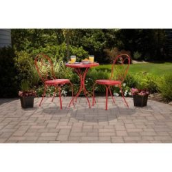 Small Space Scroll 3 Piece Chairs & Table Outdoor Furniture Bistro Set, Red, Seats 2
