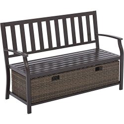 Better Homes and Gardens Camrose Farmhouse Bench with Wicker Storage Box