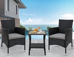 Merax Outdoor 3 Pcs Patio Furniture Table Chair Set with Cushion Wicker Outdoor Furniture Set