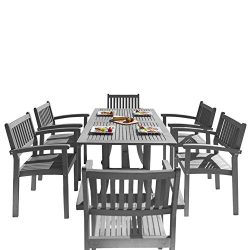 VIFAH V1300SET12 Outdoor Patio 7 Piece Dining Set with Stacking Chairs, Hand-Scraped Wood