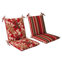 Pillow Perfect Indoor/Outdoor Red/Brown Floral/Striped Reversible Chair Cushion, Squared