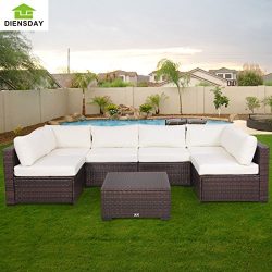 Diensday Patio Conversation Set 7 Piece All-Weather Outdoor Wicker Furniture Sectional Sofa Set  ...