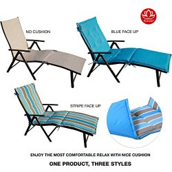 Kozyard Cozy Aluminum Beach Yard Pool Folding Reclining Chaise Lounge Chair (Beige with Blue Cus ...