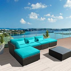 Modenzi 6L-U Outdoor Sectional Patio Furniture Espresso Brown Wicker Sofa Set (Turquoise)