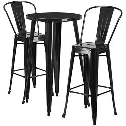 Flash Furniture 24” Round Black Metal Indoor-Outdoor Bar Table Set with 2 Cafe Stools