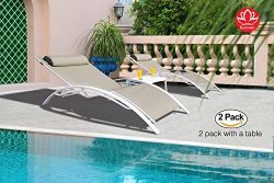 Kozyard KozyLounge Elegant Patio Reclining Adjustable Chaise Lounge Aluminum and Textilene Sunba ...