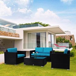 Kinbor New 4 PCs Rattan Patio Outdoor Furniture Set Garden Lawn Sofa Sectional Set Black