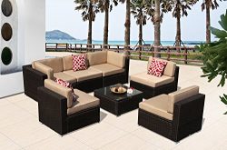 Super Patio Outdoor Patio Conversation Sets, 7PC Outdoor Rattan Sectional Furniture Set with Bei ...