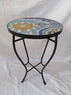 Sun and Wave Mosaic Black Iron Outdoor Accent Table 21″H