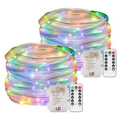 LE 33ft 120 LED Dimmable Rope Lights, RGB, Battery Powered, Waterproof, 8 Modes/Timer, Multi Col ...