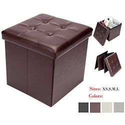 Bonnlo Leather Folding Organizer Seat Storage Ottoman Bench, Footrest Stool Coffee Table Cube Po ...